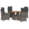 vidaXL 5 pcs conjunto de jantar p/ jardim c/ almofad&otilde;es vime PE cinza