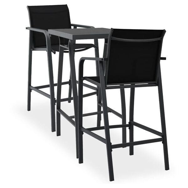 vidaXL 3 pcs conjunto de bar para jardim preto