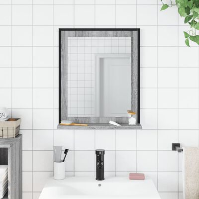 vidaXL Espelho de WC c/ prateleira derivados madeira cinzento sonoma