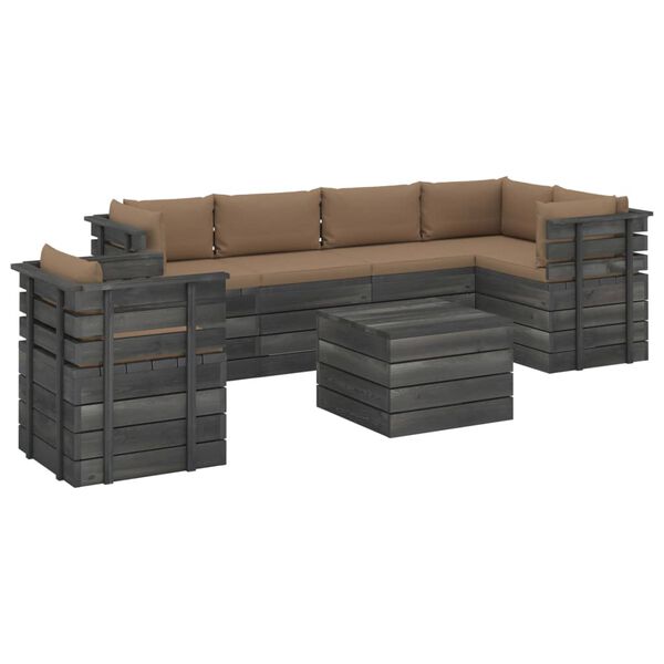 vidaXL 7 pcs conjunto lounge de paletes com almofad&otilde;es pinho maci&ccedil;o