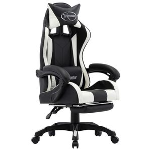vidaXL Cadeira estilo corrida c/ apoio p&eacute;s couro artif. branco/preto