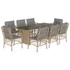 vidaXL 9 pcs conj. jantar jardim c/ almofad&otilde;es vime PE bege misturado