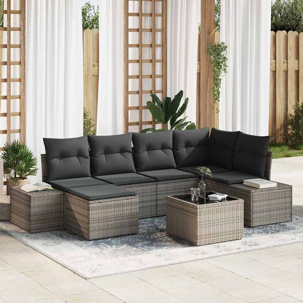 vidaXL Conjunto de Sofá de Jardim com almofada 7 pcs Cinzeto vime PE