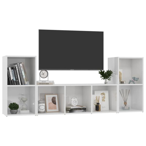 vidaXL 3 pcs conjunto de móveis de TV contraplacado branco brilhante