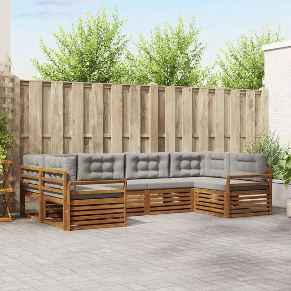 vidaXL Conjunto de Sof&aacute;s para Exterior 6 pcs Cinza Natural e Claro