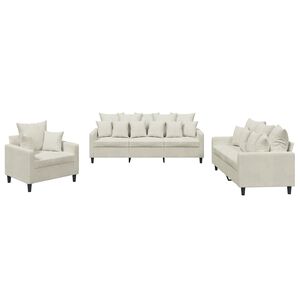vidaXL 3 pcs conjunto de sof&aacute;s com almofad&otilde;es veludo cor creme