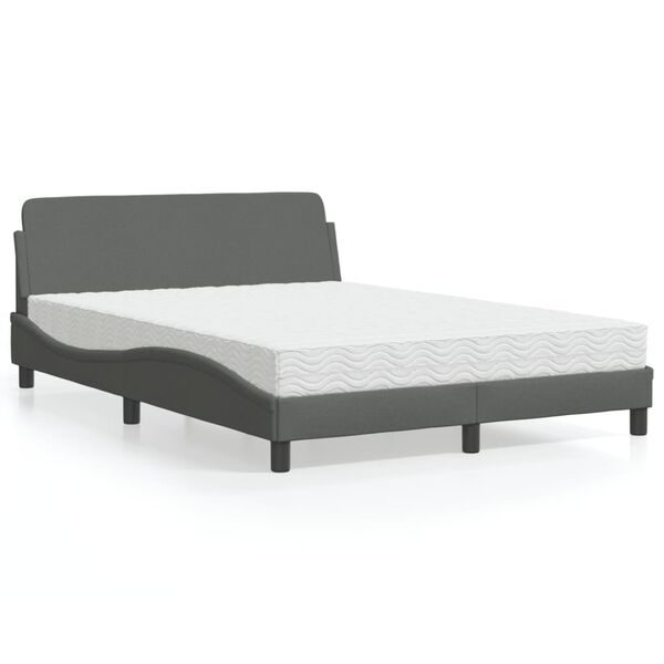 vidaXL Cama com colch&atilde;o Dover 140x190 cm tecido cinzento-escuro