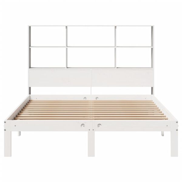 vidaXL Cama com estante sem colchão 120x200 cm pinho maciço branco