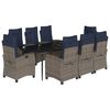 vidaXL 9 pcs conjunto jantar p/ jardim c/ almofad&otilde;es vime PE cinzento