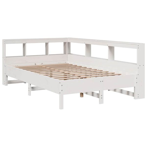 vidaXL Cama com estante sem colchão 120x200 cm pinho maciço branco