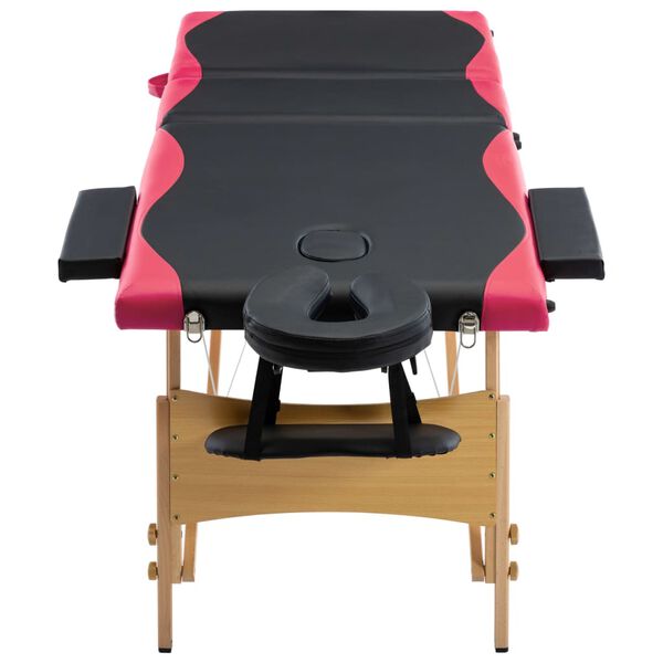 vidaXL Mesa de massagens dobr&aacute;vel 3 zonas madeira preto e rosa