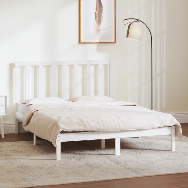 vidaXL Cama sem colch&atilde;o 135x190 cm madeira de pinho maci&ccedil;a branco