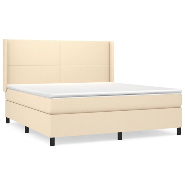 vidaXL Cama com molas/colch&atilde;o 160x200 cm tecido cor creme