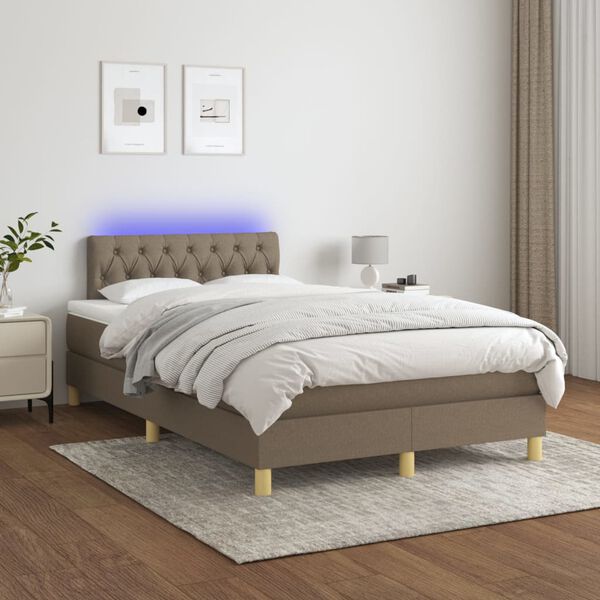 vidaXL Cama box spring colch&atilde;o/LED 120x200cm tecido cinza-acastanhado