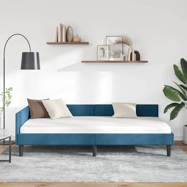 vidaXL Estrutura de Cama de Canto Azul 90 cm x 200 cm Veludo