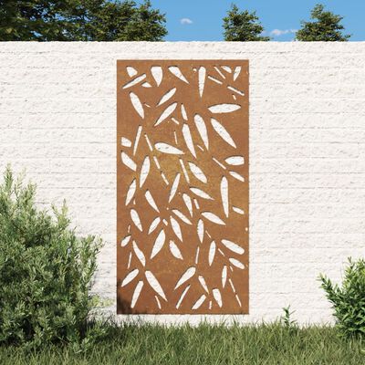 vidaXL Decoração p/muro jardim 105x55cm aço corten design folhas bambu