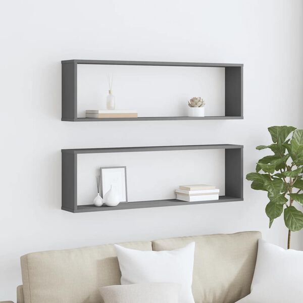 vidaXL Prateleiras parede forma de cubo 2pcs contr. 100x15x30 cm cinza