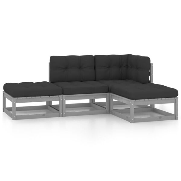 vidaXL 4 pcs conjunto lounge de jardim c/ almofad&otilde;es pinho maci&ccedil;o