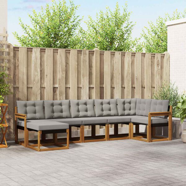 vidaXL Conjunto de Sof&aacute;s para Exterior 7 pcs Cinza Natural e Claro