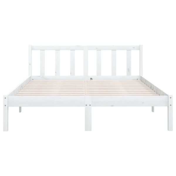 vidaXL Estrutura de cama casal 135x190 cm pinho maci&ccedil;o branco