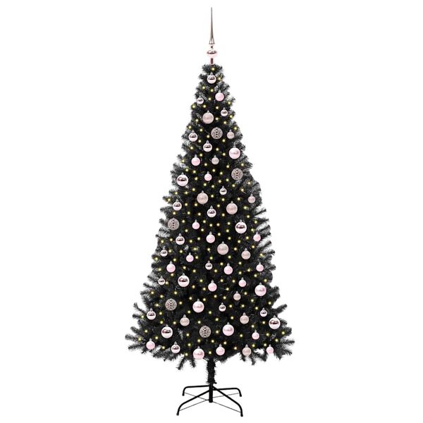 vidaXL &Aacute;rvore de Natal com 300 LEDs com suporte Preto 210 cm PVC