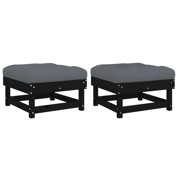 vidaXL Apoios de p&eacute;s p/ jardim c/ almofad&otilde;es 2 pcs pinho maci&ccedil;o preto
