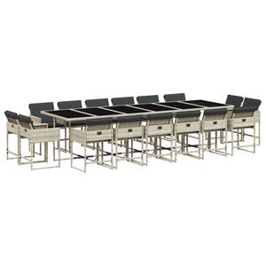 vidaXL 17 pcs conj. jantar jardim c/ almofad&otilde;es vime PE cinzento-claro