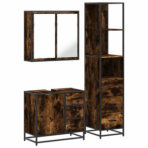 vidaXL 3 pcs conjunto de m&oacute;veis WC madeira processada carvalho fumado
