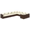 vidaXL 9 pcs conjunto lounge jardim c/ almofadões vime PE castanho