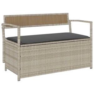 vidaXL Banco de jardim com espa&ccedil;o de armazenamento e almofada, cinza claro, em polirattan, da