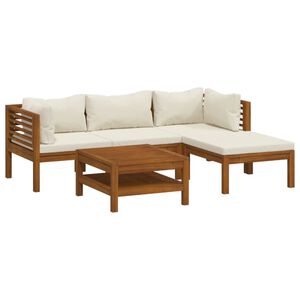 vidaXL 5 pcs conjunto lounge jardim c/ almofad&otilde;es creme ac&aacute;cia maci&ccedil;a