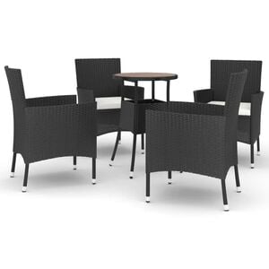 vidaXL 5 pcs conjunto bistr&ocirc; de jardim c/ almofad&otilde;es vime PE preto