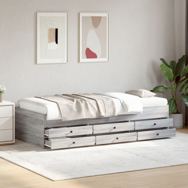 vidaXL Sof&aacute;-cama com gavetas sem colch&atilde;o 90x200 cm cinzento sonoma