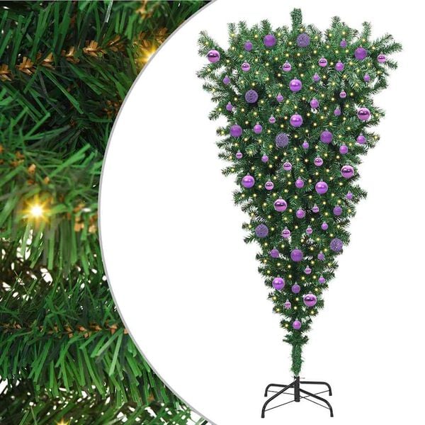 vidaXL &Aacute;rvore de Natal Artificial Pr&eacute;-iluminada de Cabe&ccedil;a para Baixo com Conjunto de Bolas