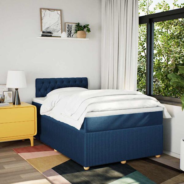 vidaXL Cama boxspring com colch&atilde;o 120x190 cm tecido azul