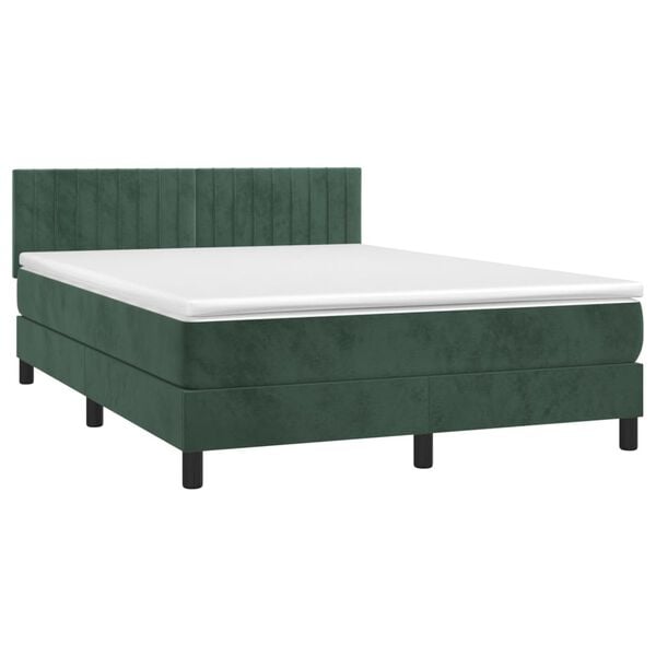 vidaXL Cama box spring c/ colch&atilde;o/LED 140x190 cm veludo verde-escuro