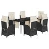 vidaXL 7 pcs conjunto de jantar p/ jardim c/ almofad&otilde;es vime PE preto
