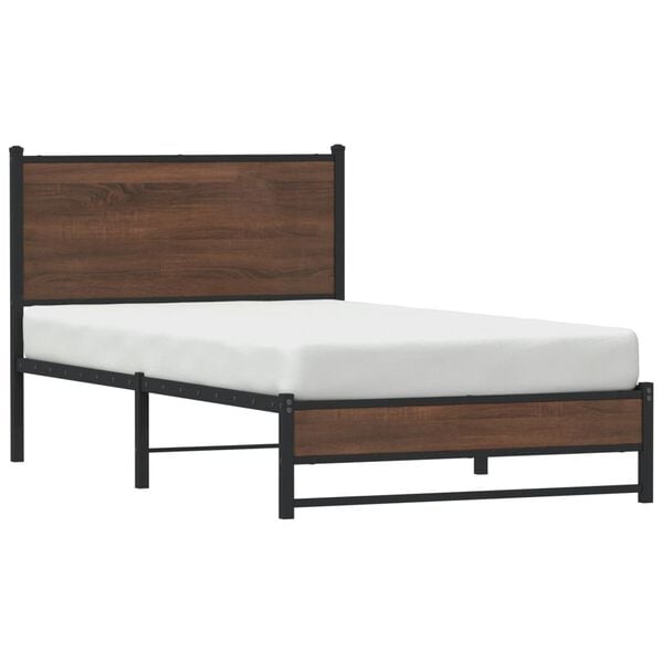 vidaXL Estrutura de cama sem colchão 107x203cm metal carvalho castanho