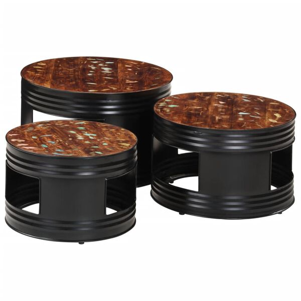 vidaXL Mesas de bar formato de tambor 3 pcs madeira recuperada maciça