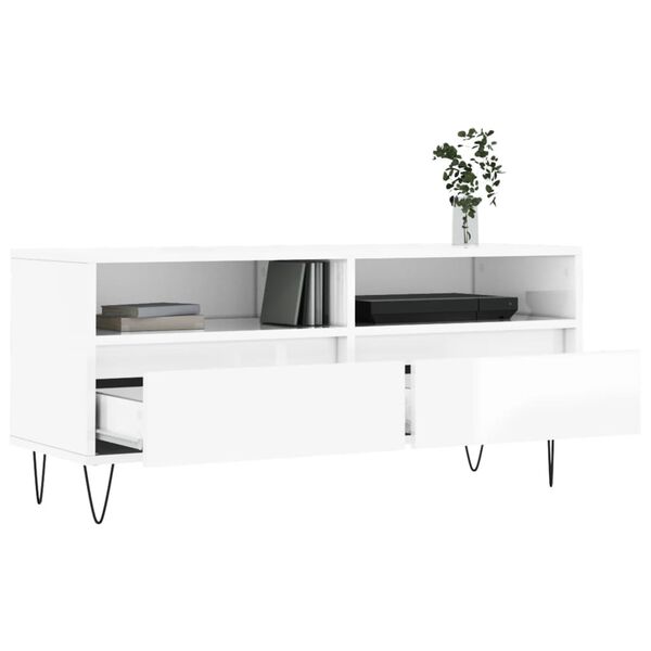 vidaXL M&oacute;vel p/ TV 100x34,5x44,5 cm derivados madeira branco brilhante