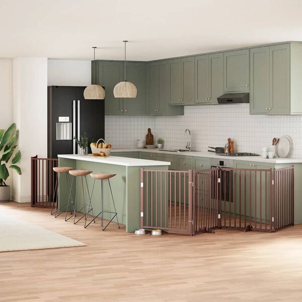 vidaXL Port&atilde;o c&atilde;es c/ porta dobr&aacute;vel 8 pain&eacute;is 640 cm &aacute;lamo castanho