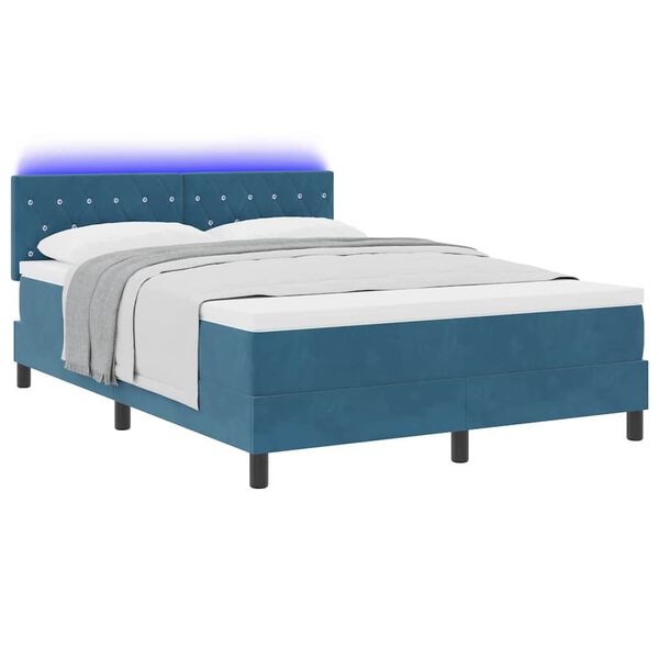 vidaXL Cama Box Spring LED com colch&atilde;o Azul Escuro 140 x 200 cm Veludo