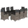 vidaXL 9 pcs conjunto de jantar p/ jardim c/ almofad&otilde;es vime PE cinza