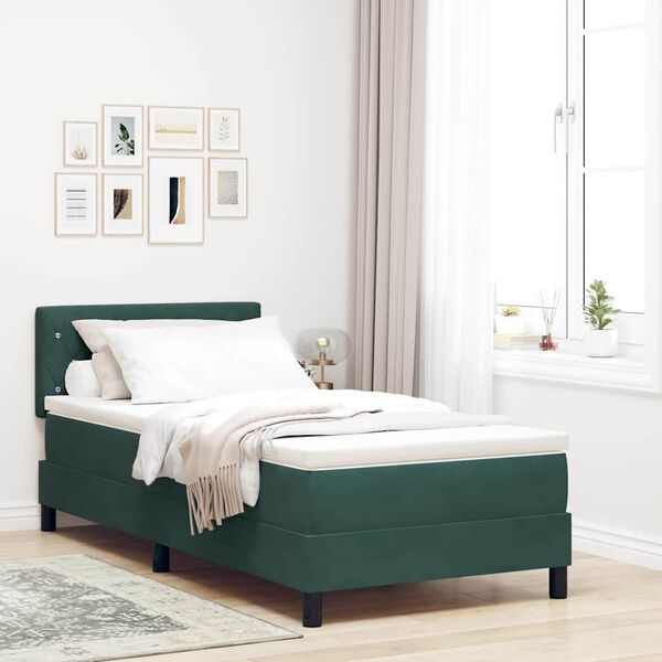 vidaXL Cama Box Spring LED com led Verde Escuro 100 x 200 cm Veludo