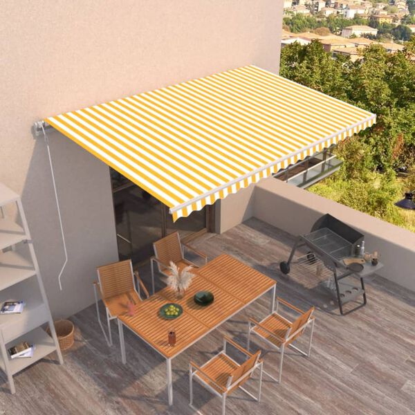 vidaXL Toldo retr&aacute;til autom&aacute;tico 500x300 cm amarelo e branco
