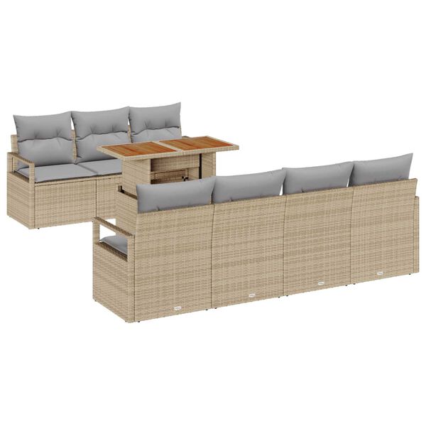 vidaXL Conjunto de Sof&aacute; de Jardim 8 pcs Bege Rattan Sint&eacute;tico