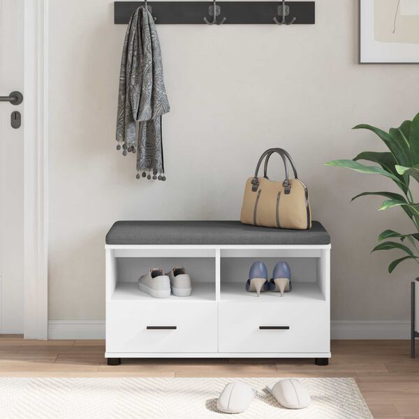 vidaXL Banco de Hall com almofada com gaveta Branco 80 x 38 x 46 cm