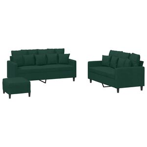 vidaXL 3 pcs conjunto de sof&aacute;s com almofad&otilde;es veludo verde-escuro