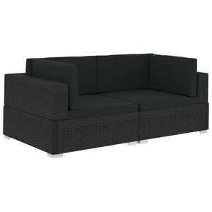 vidaXL Cadeiras de canto seccionais 2 pcs c/ almofad&otilde;es vime PE preto
