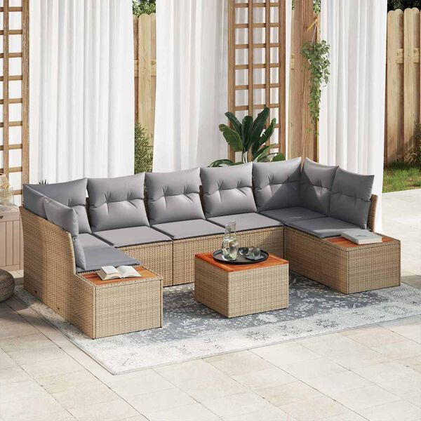 vidaXL Conjunto de Sof&aacute; de Jardim 8 pcs Bege Rattan Sint&eacute;tico